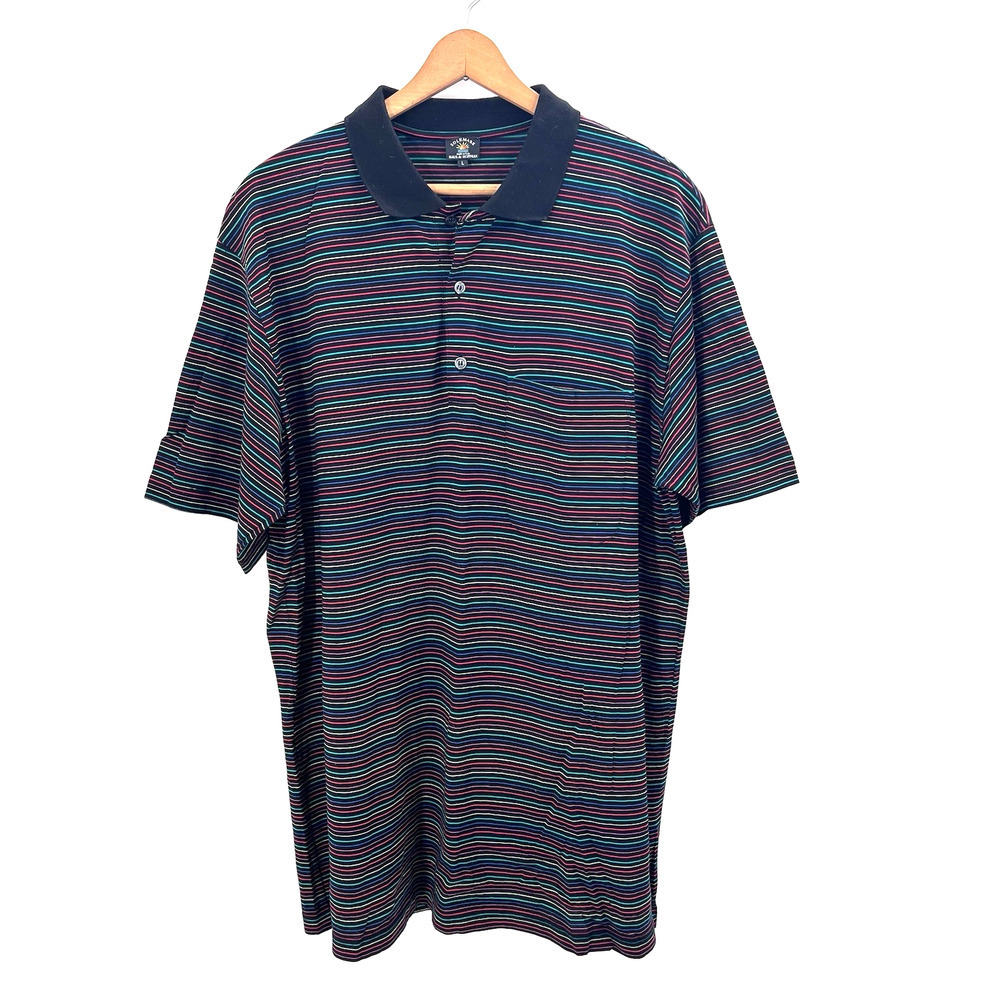 Solemare Maus & Hoffman Black & Color Striped Short Sleeve Polo Shirt Mens Large